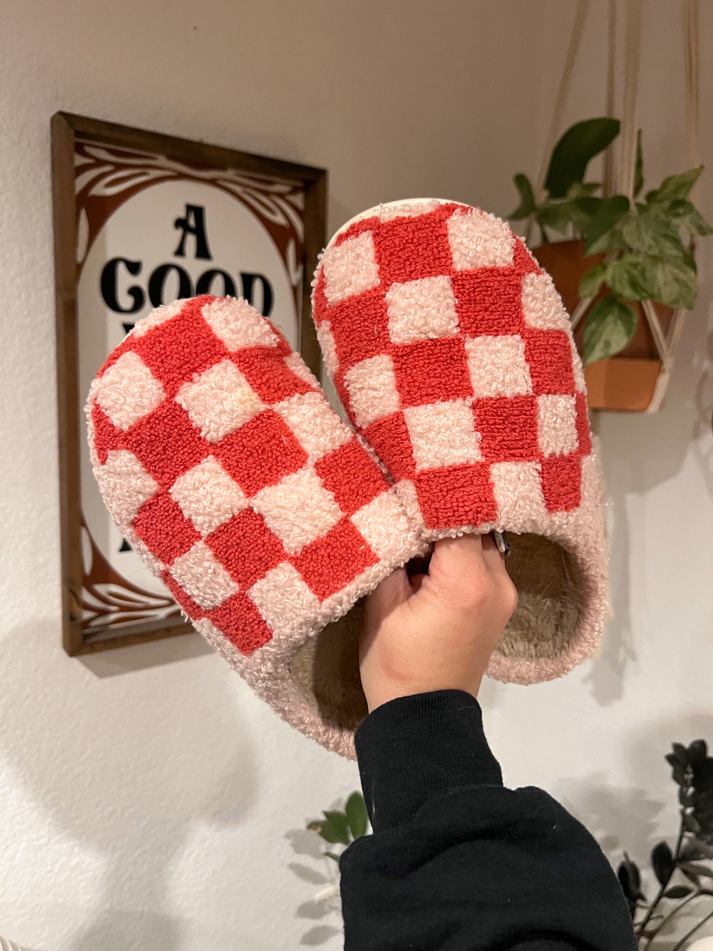 Pink Checkered Slippers