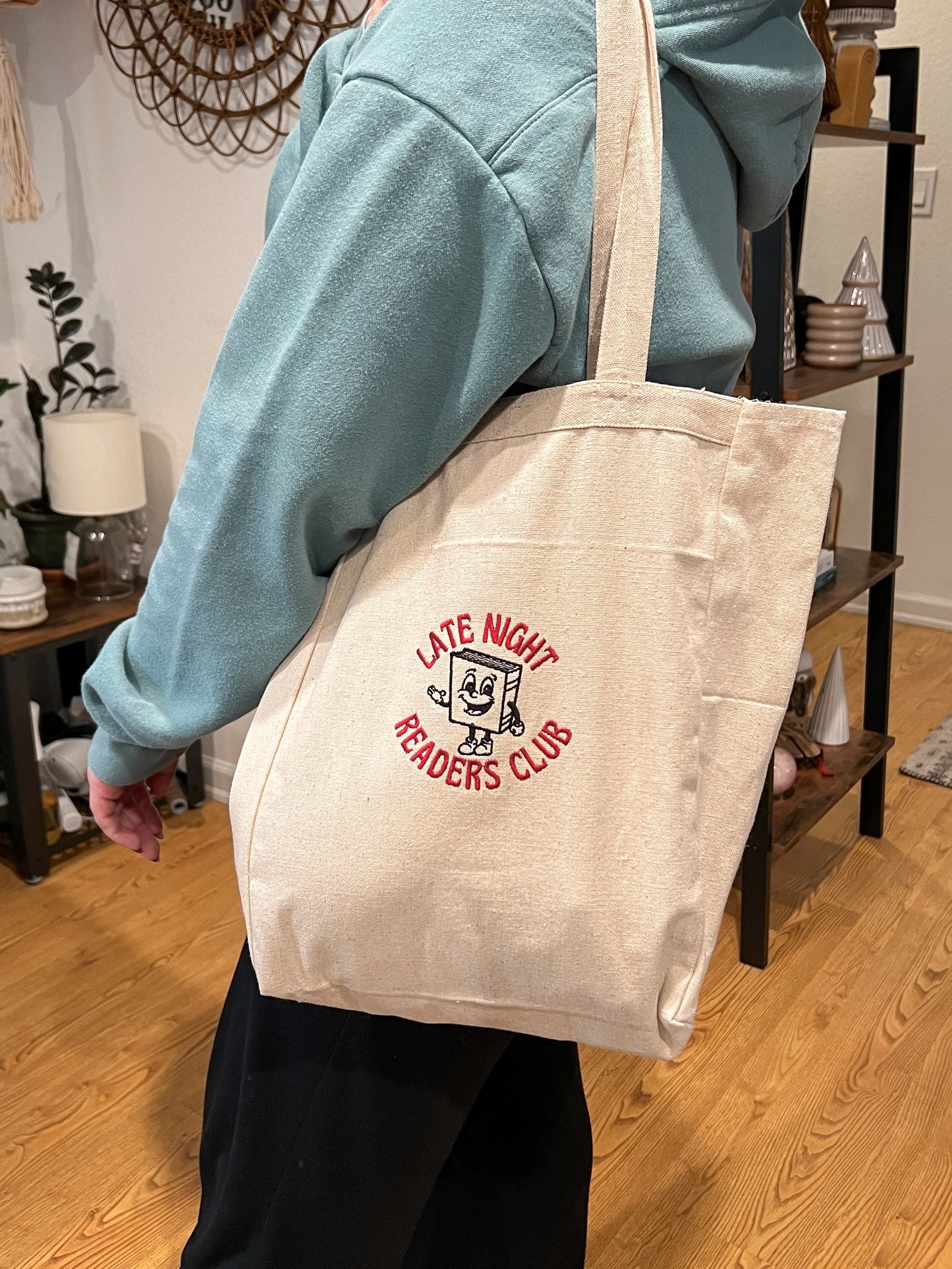 Late Night Readers Club Embroidered Tote