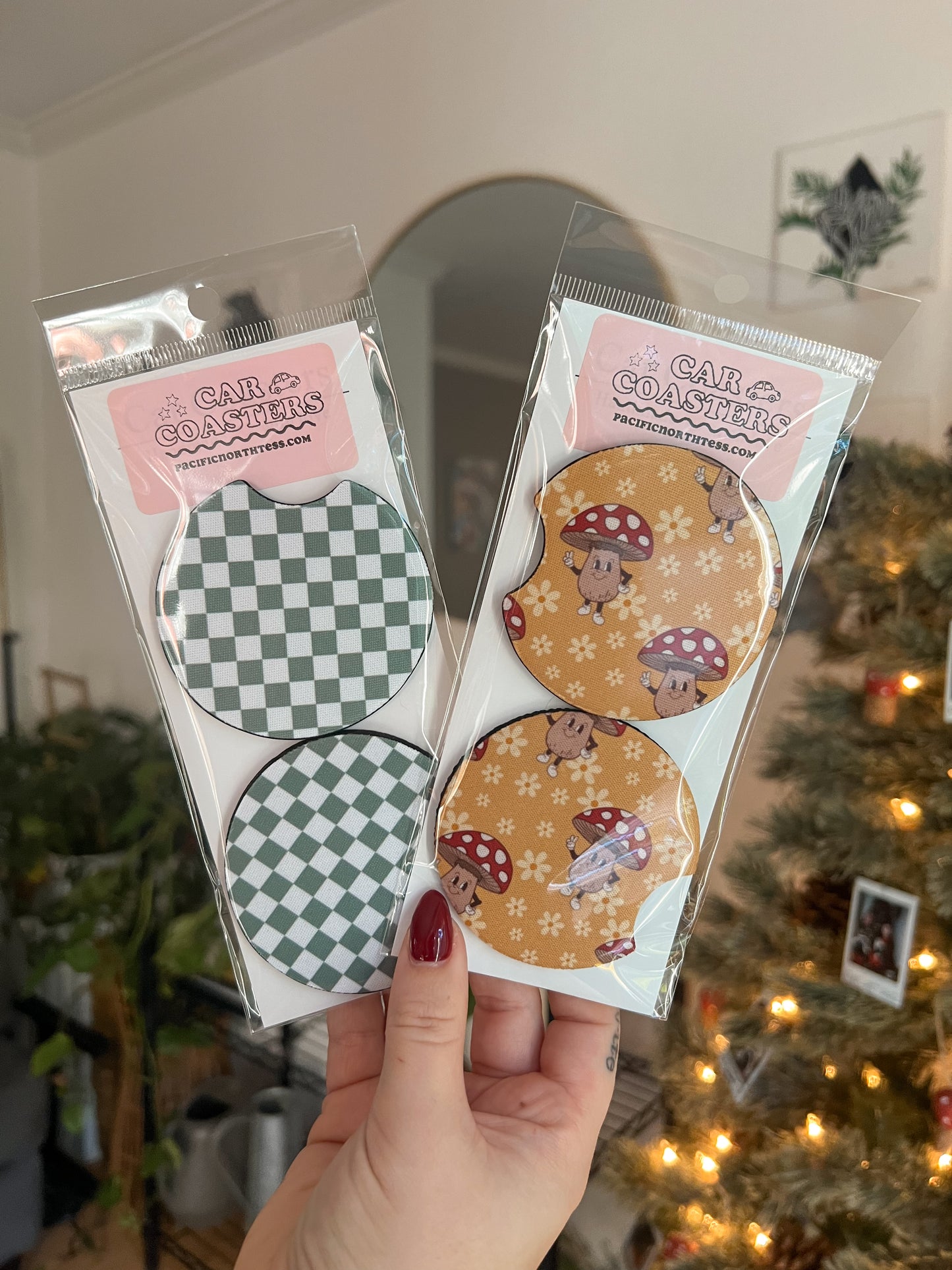 Checkered Print Car Coasters