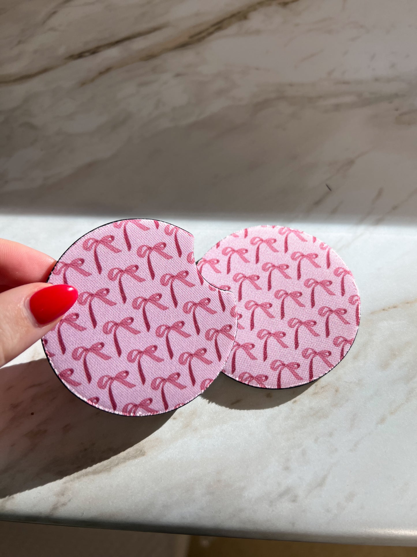 Pink Bow Car Coasters