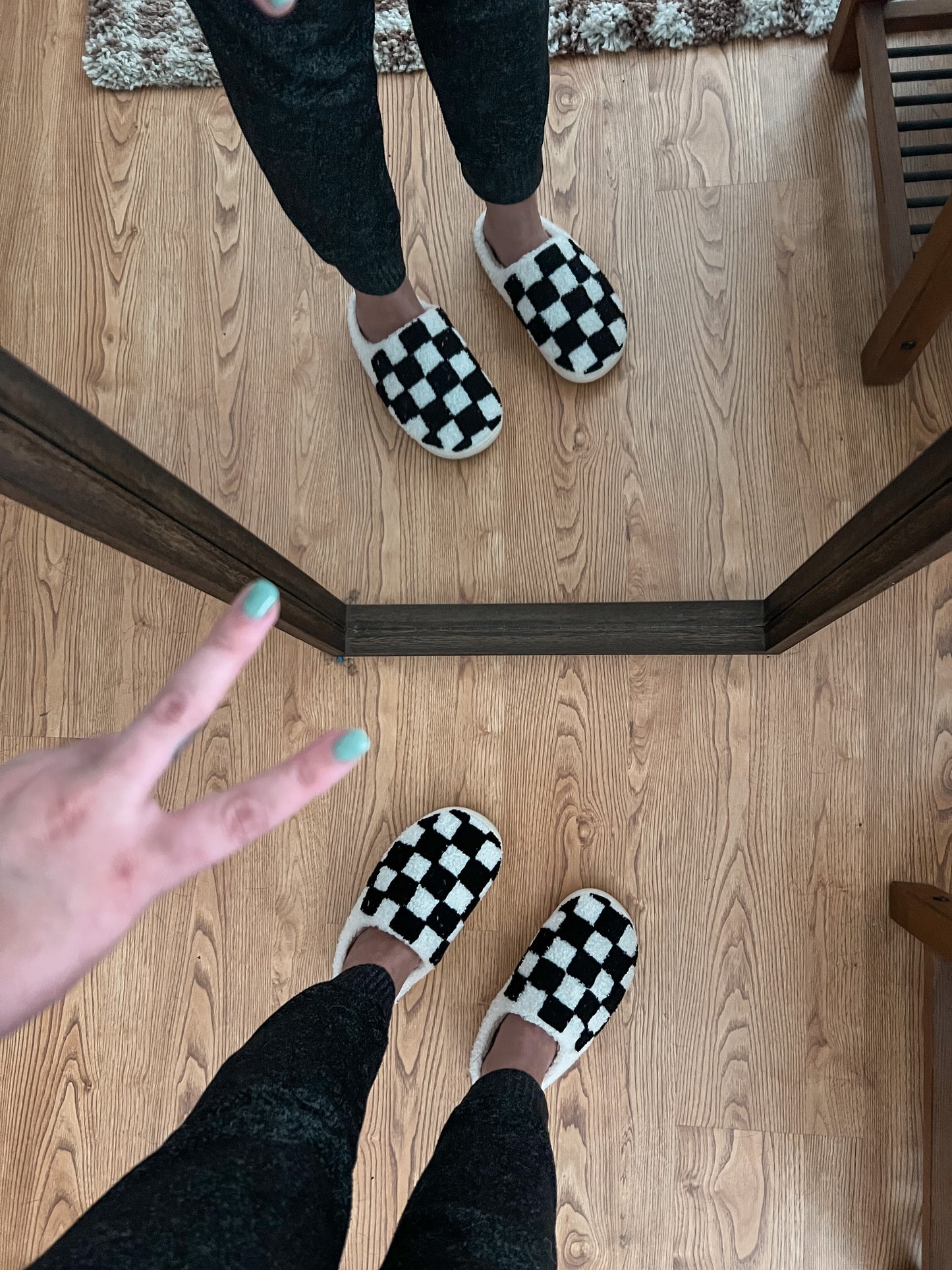Black Checkered Slippers