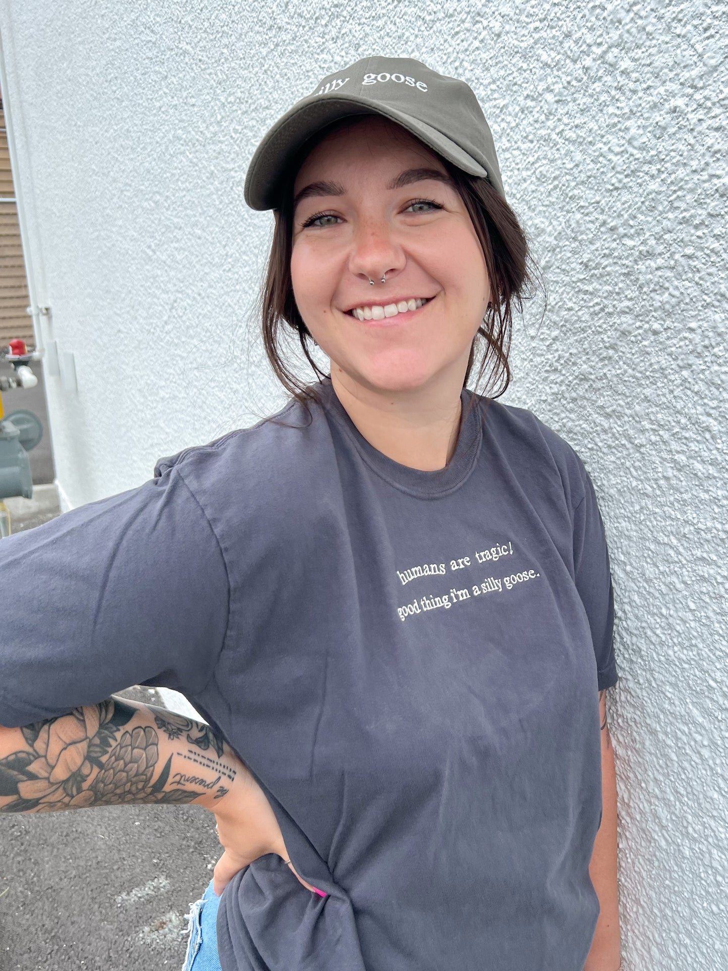 Humans are Tragic, Good Thing I'm a Silly Goose Embroidered TShirt