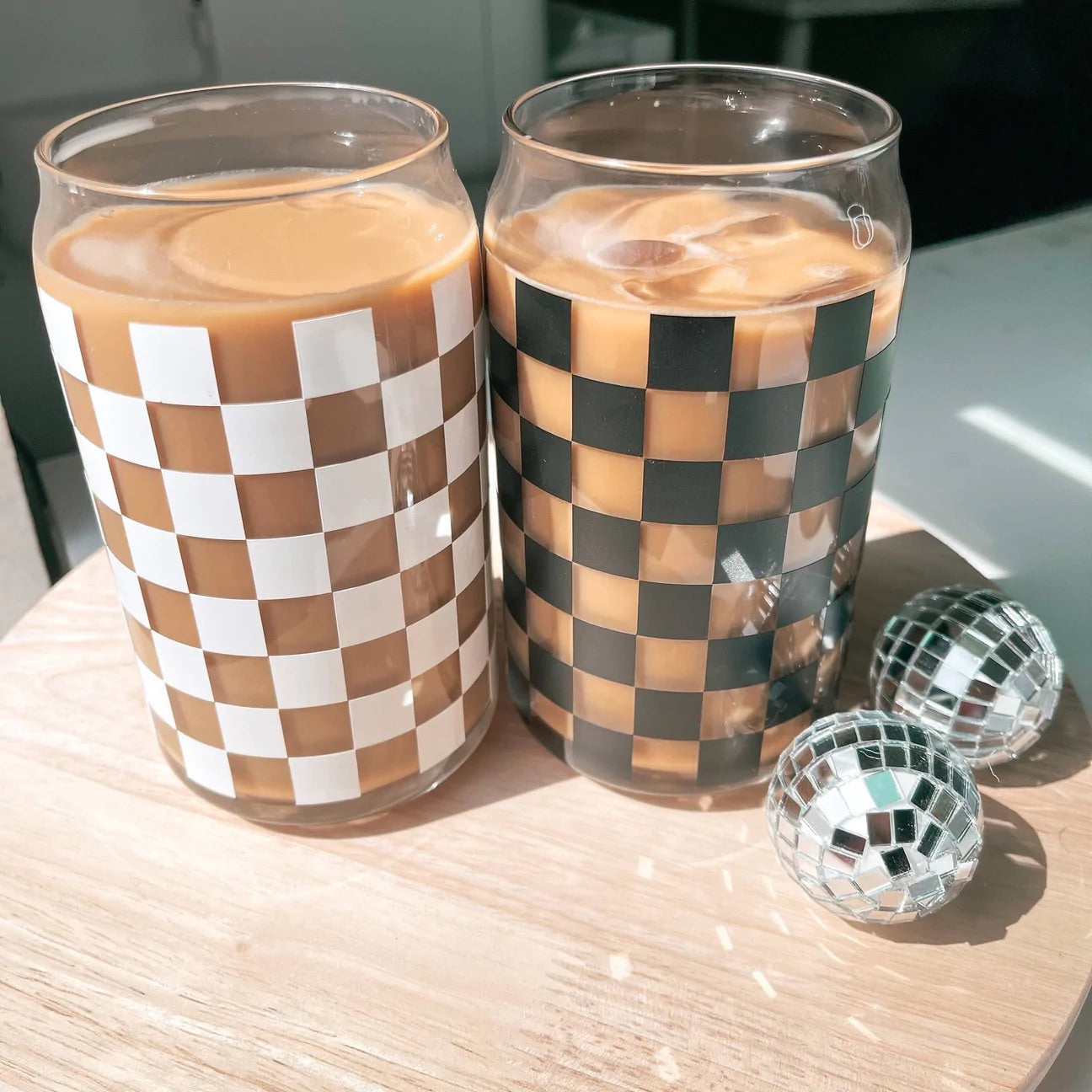 Checkered Can Glass Cup