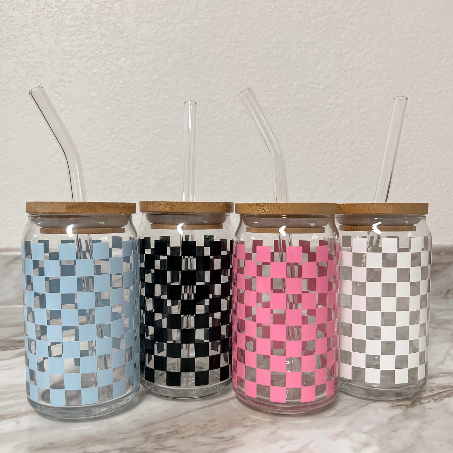 Checkered Can Glass Cup