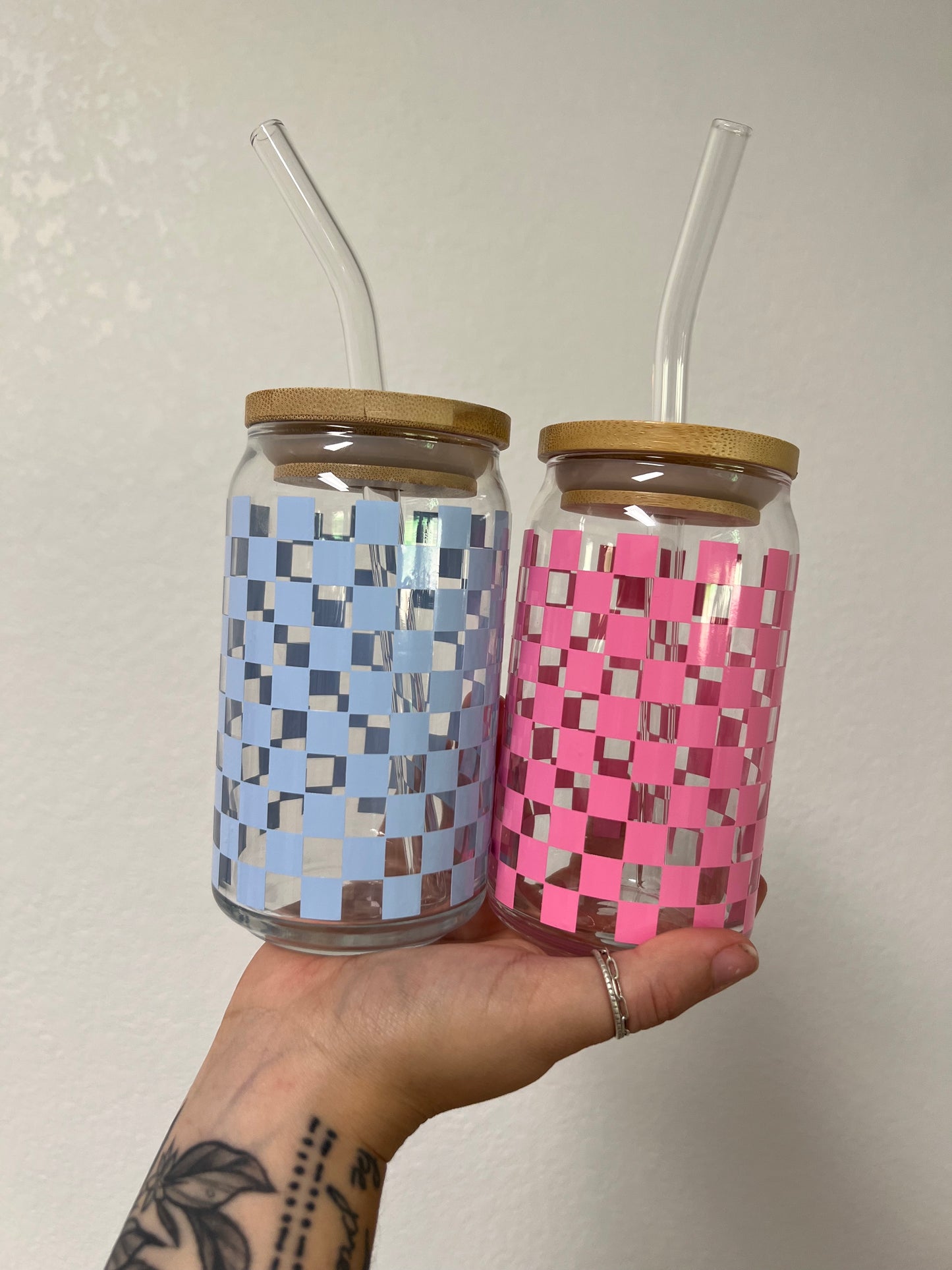 Checkered Can Glass Cup